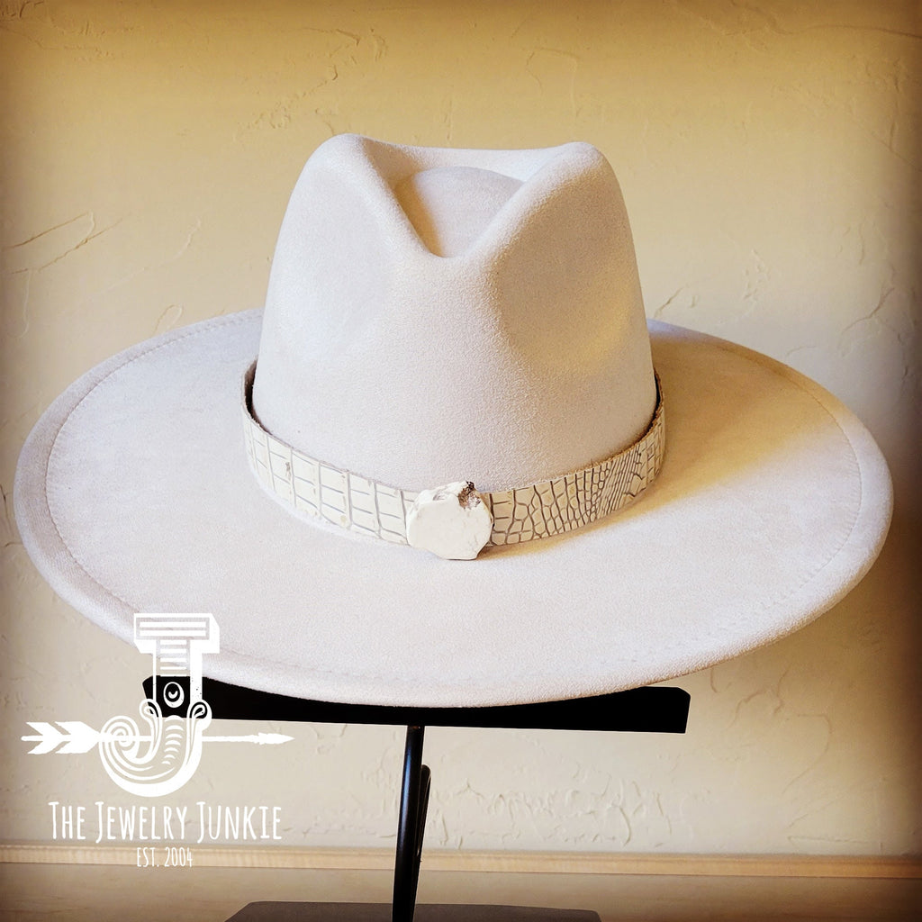 **White and Gold Gator Embossed Leather Hat Band Only w/ Turquoise Slab 951v