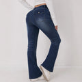 High-waisted elastic retro blue flared jeans women's jeans