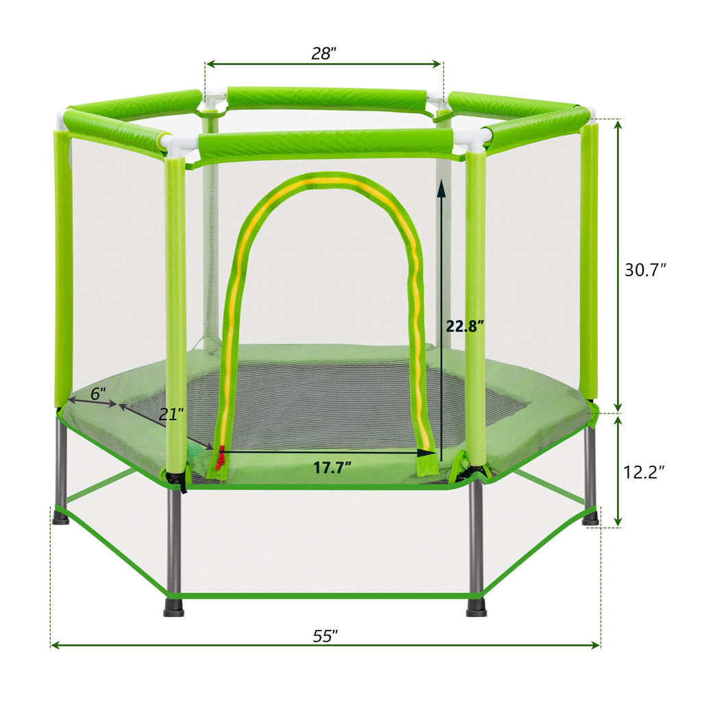 55-Inch Kids' Trampoline with Safety Enclosure | Green