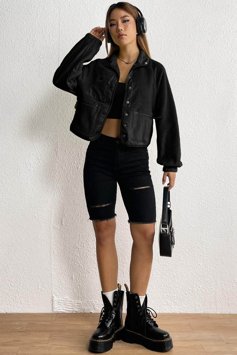 Snap Down Collared Jacket for Women with Pockets