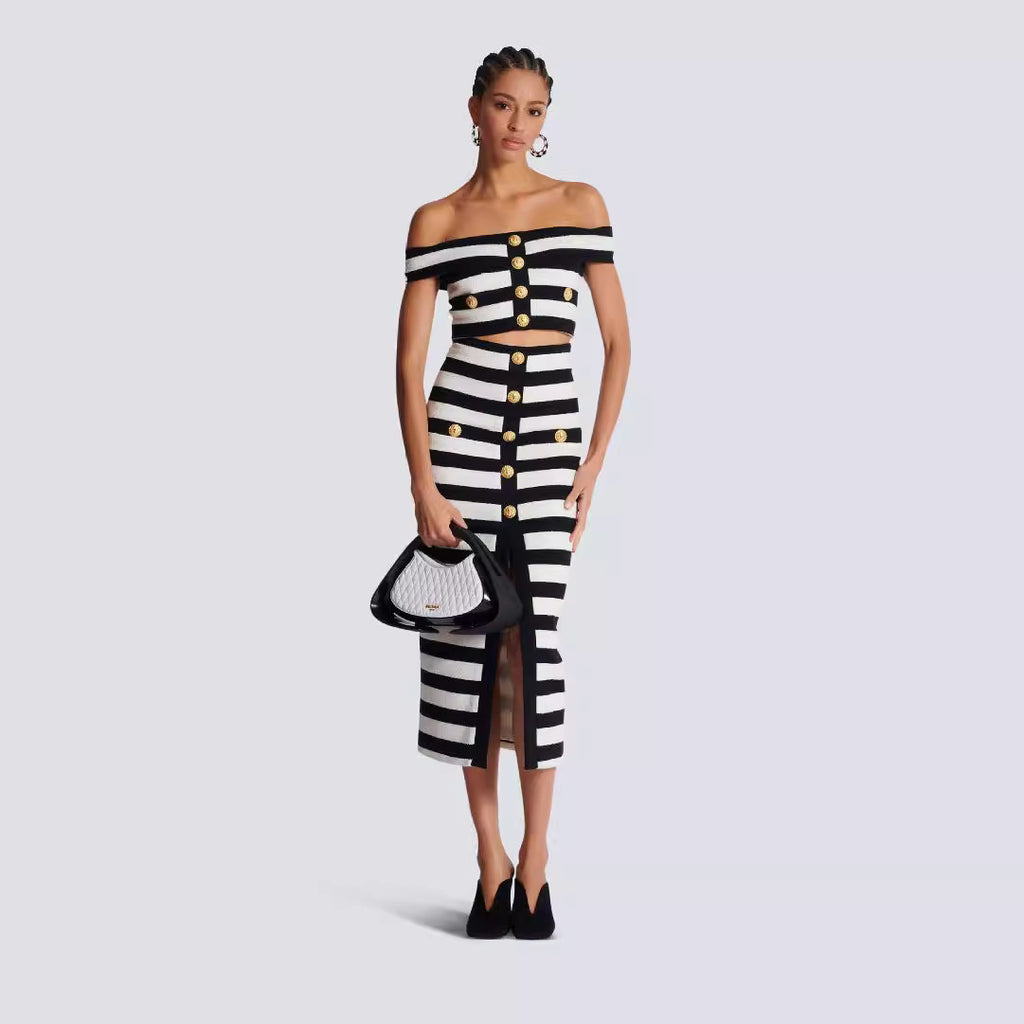 Zebra Off-Shoulder Two-Piece Skirt Set