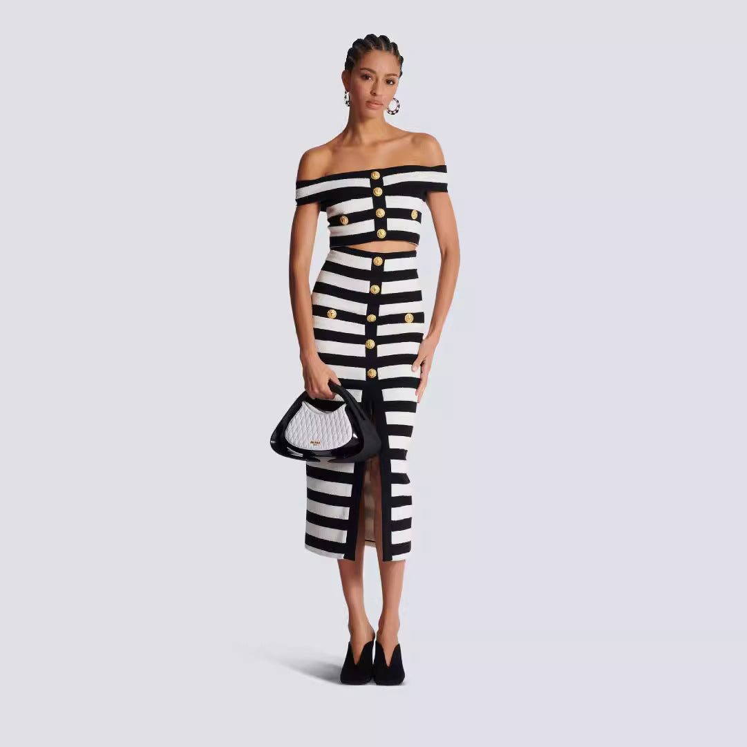 Zebra Off-Shoulder Two-Piece Skirt Set