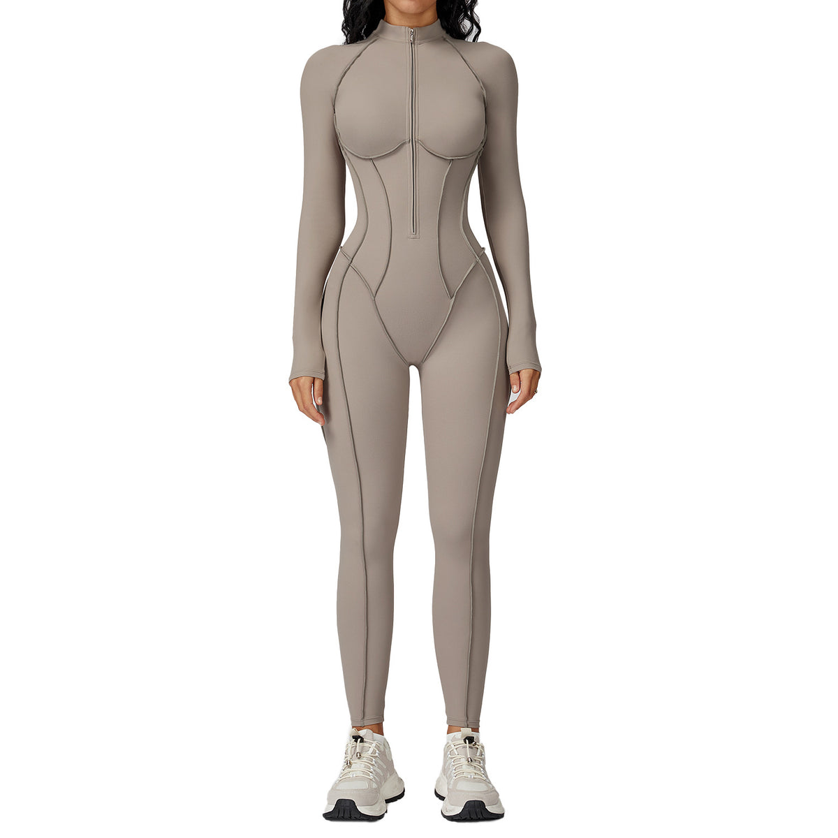 Colorblock Half-Zip Fitness Jumpsuit