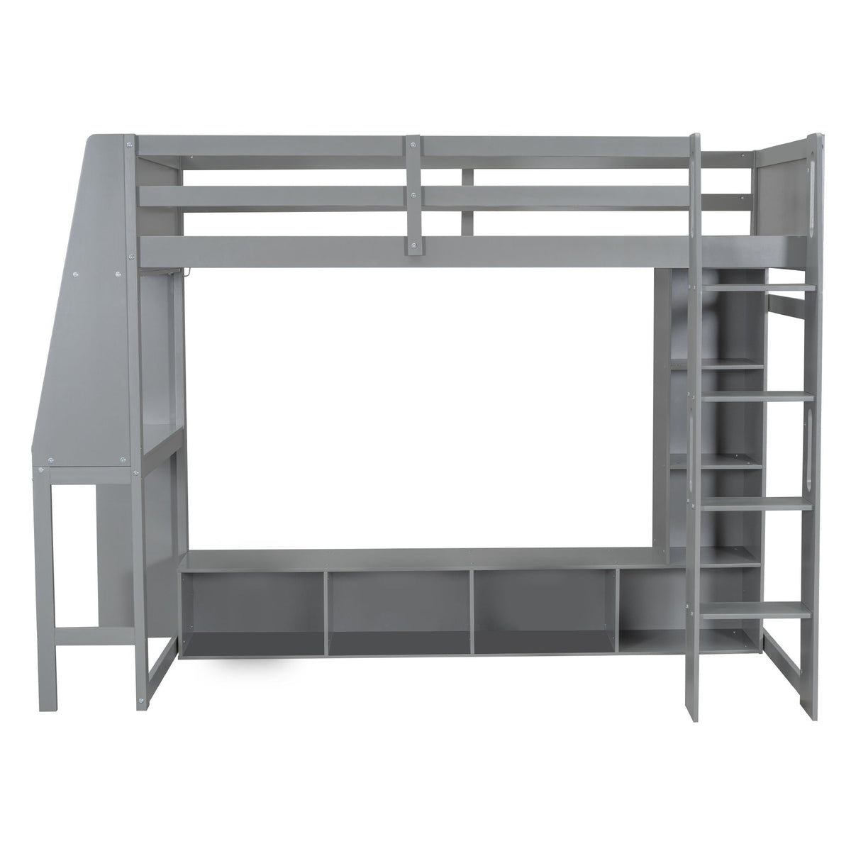 Gaming Loft Bed with Desk and Storage Shelves – LED Lighting – Black or Dark Gray