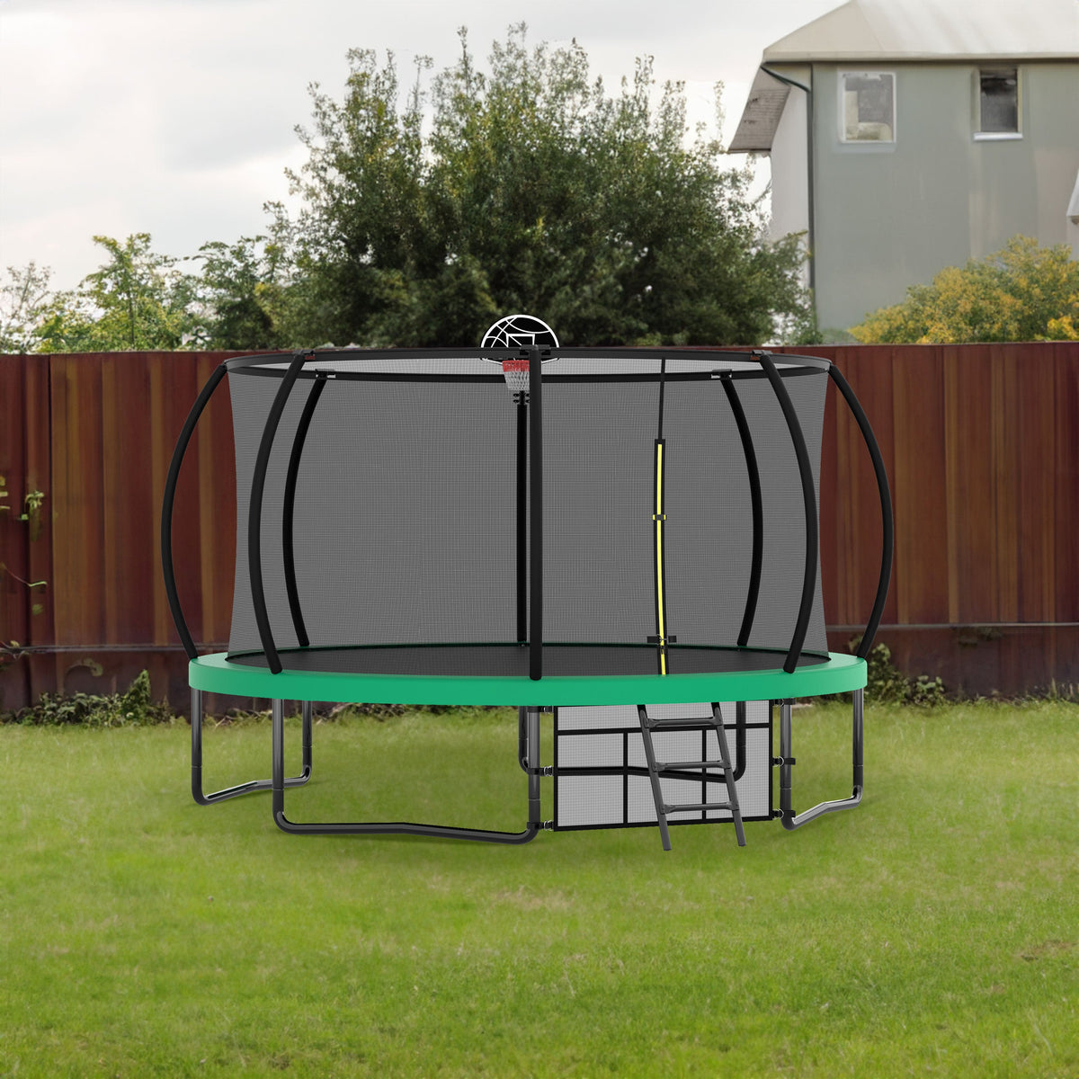 12FT Recreational Kids Trampoline with Safety Enclosure Net & Ladder, Outdoor Recreational Trampolines