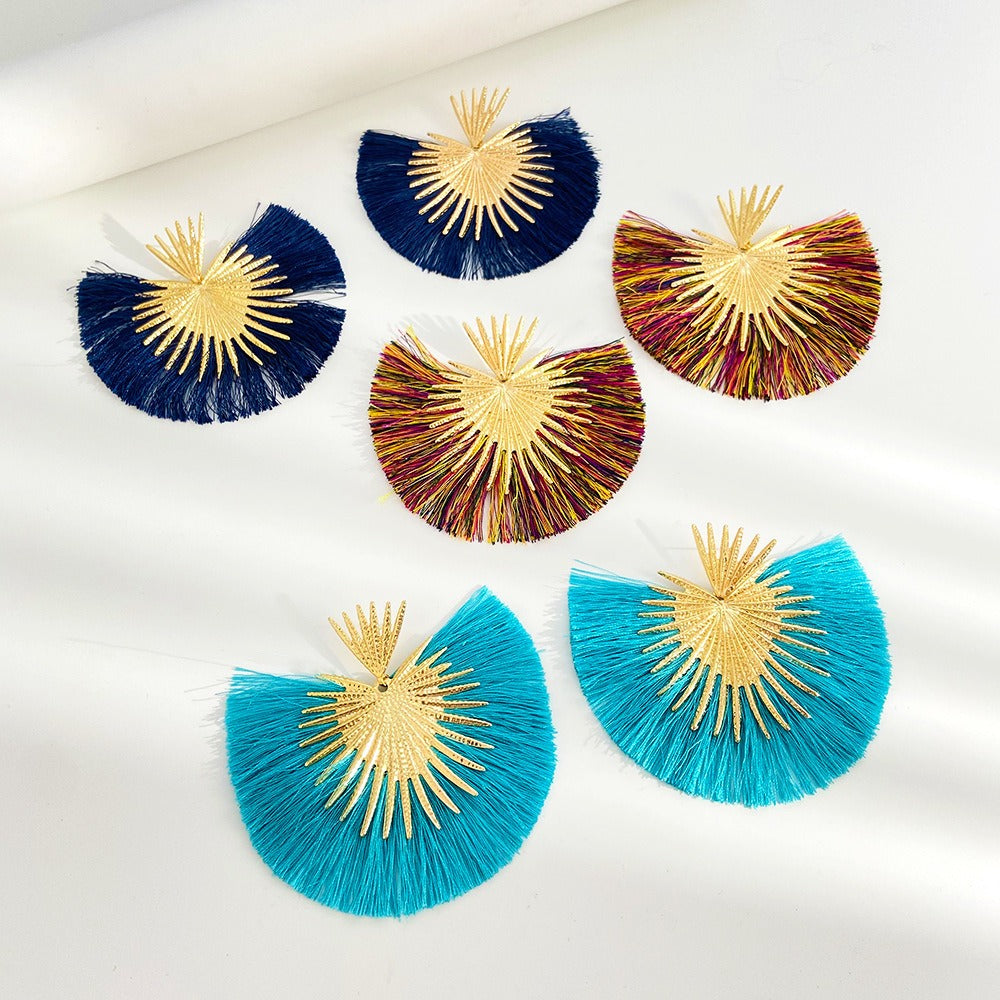 Heart & Fan Tassel Statement Earrings
