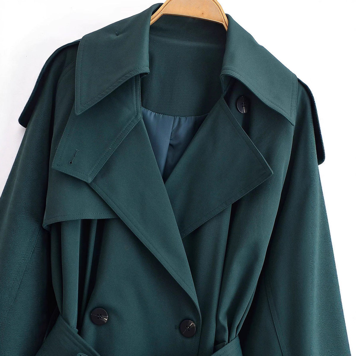 Collar long sleeved single breasted solid color trench coat for women