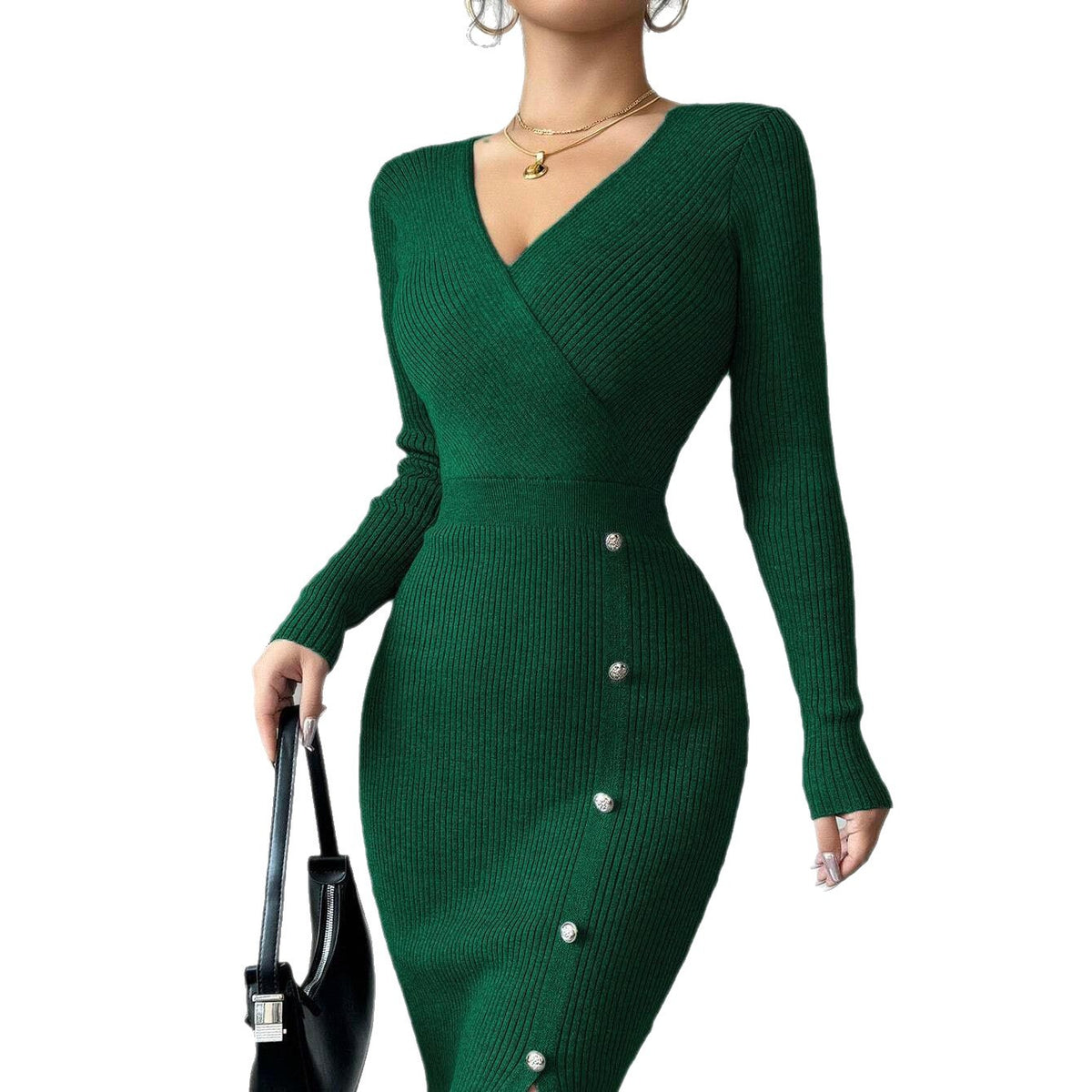 Style Fitted Mid-Length Bodycon Knit Dress