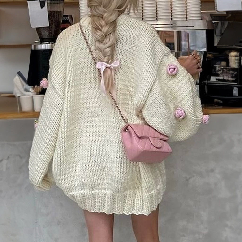 Embroidered Floral Mock-Neck Sweater