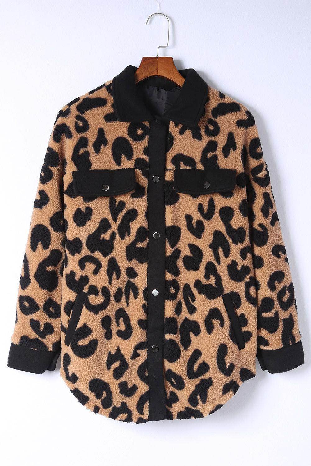 Leopard Button Up Long Sleeve Jacket for Stylish Comfort