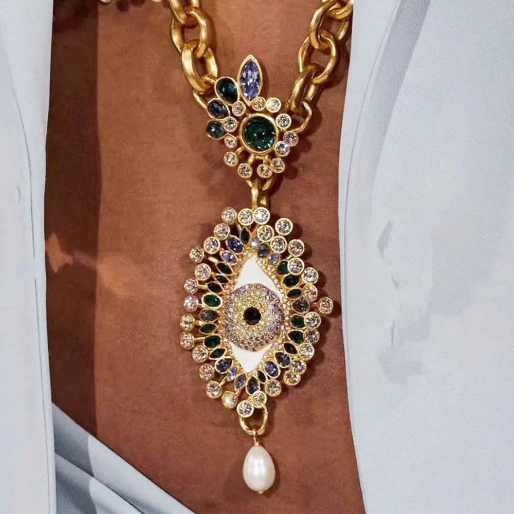 Vintage Ethnic Rhinestone Eyes Pendant Dangle Earrings For Women Fashion Jewelry Baroque Lady Statement Earring Accessories
