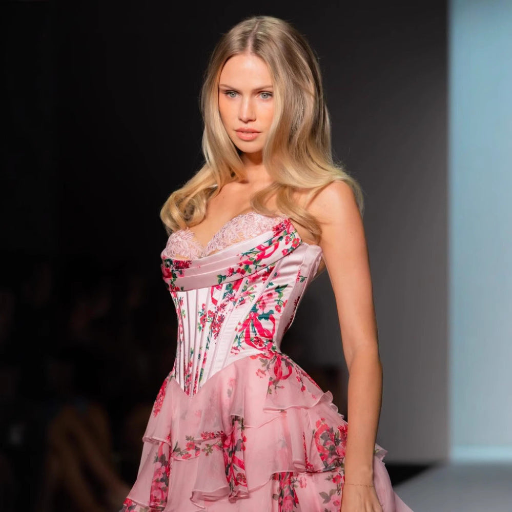 Strapless Printed Maxi Dress