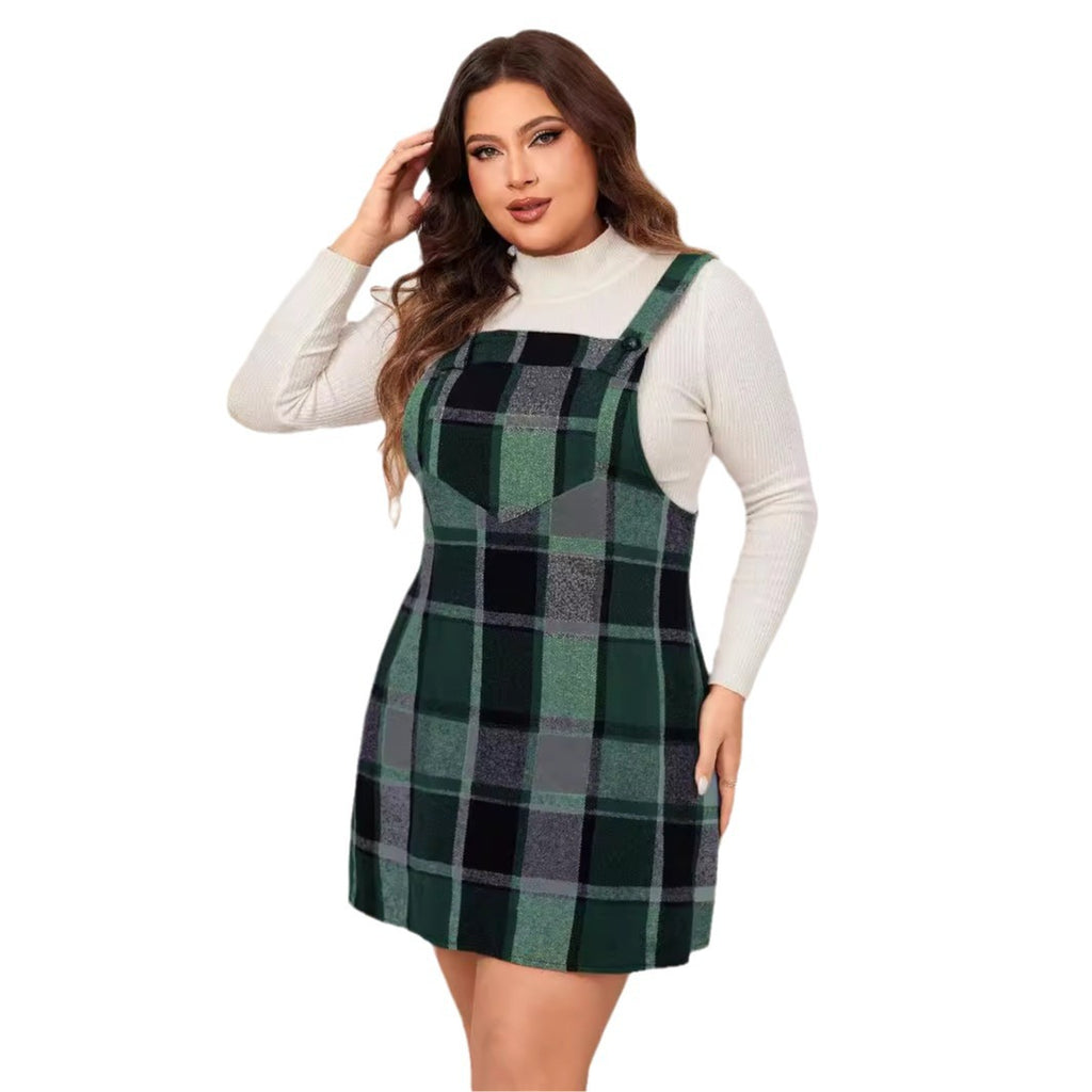 Plaid V-Neck Pinafore Mini Dress