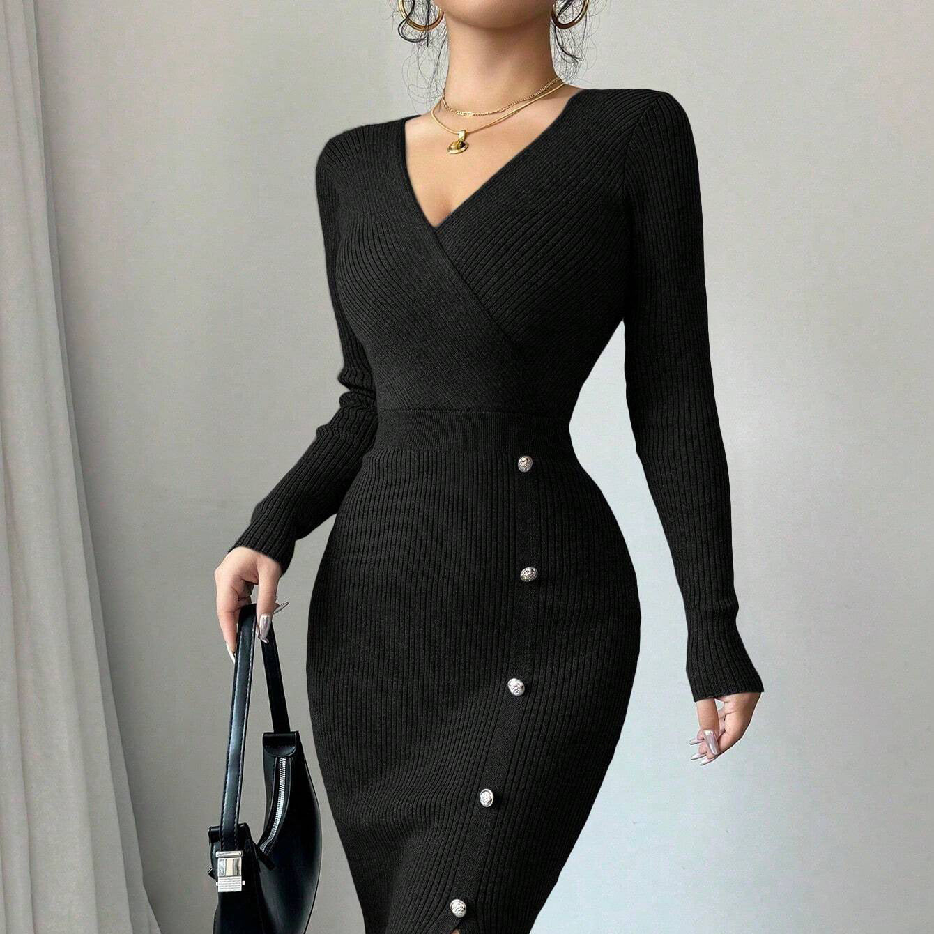 Style Fitted Mid-Length Bodycon Knit Dress