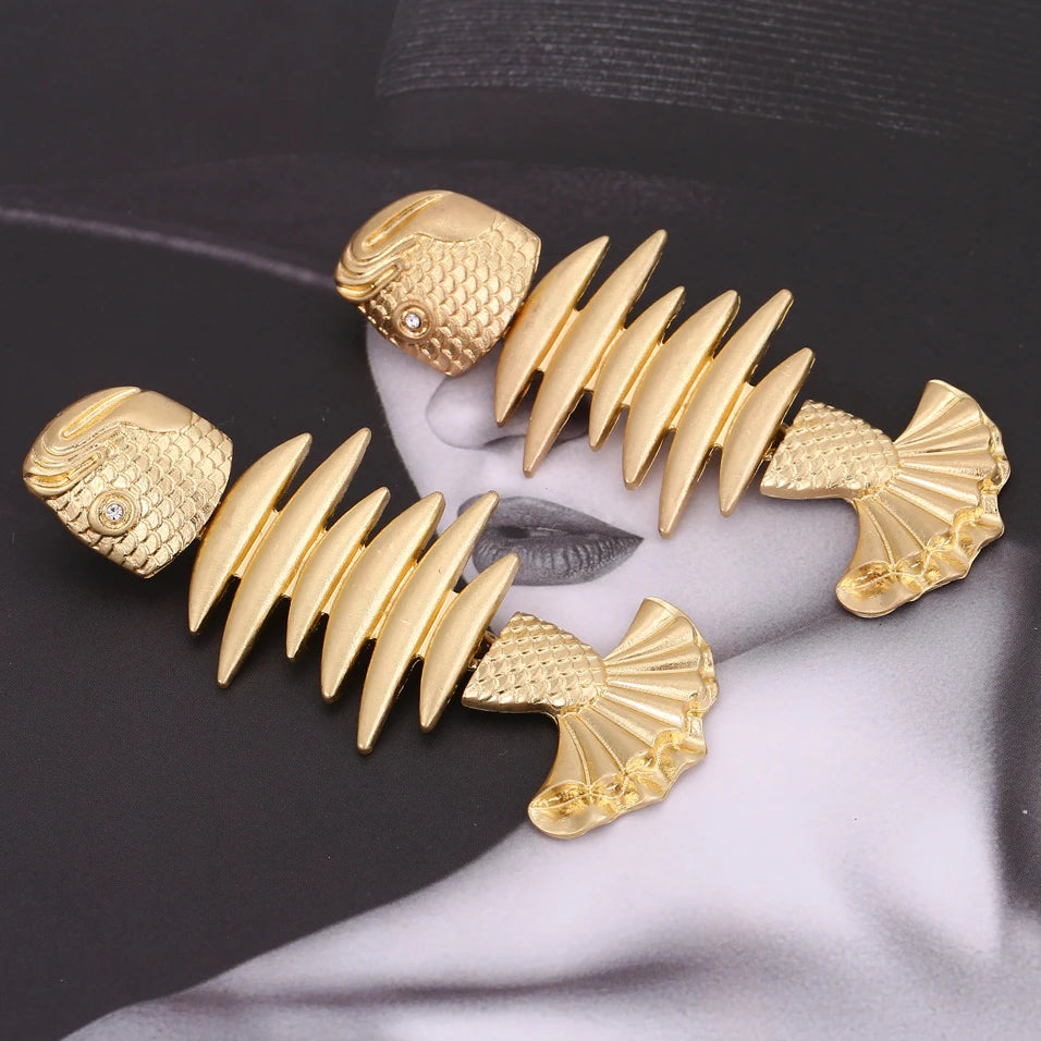 Vintage Fishbone Statement Earrings