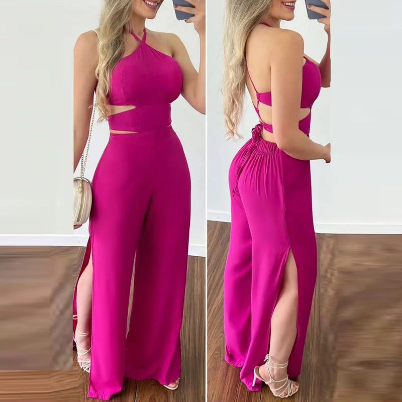 Halter Cutout Open-Back Jumpsuit