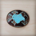 Rope Edge Navajo Leather Belt Buckle w/ Blue Turquoise 908h