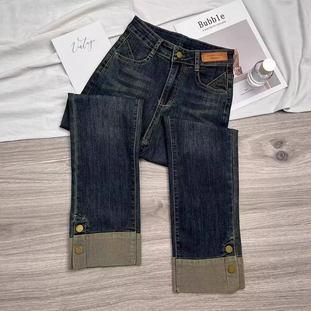 Womens Stacked Cropped Straight Jeans