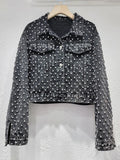 Women's Denim Coat Diamonds Black Washed Single Breasted Long Sleeve Distressed Jackets Autumn New Fashion