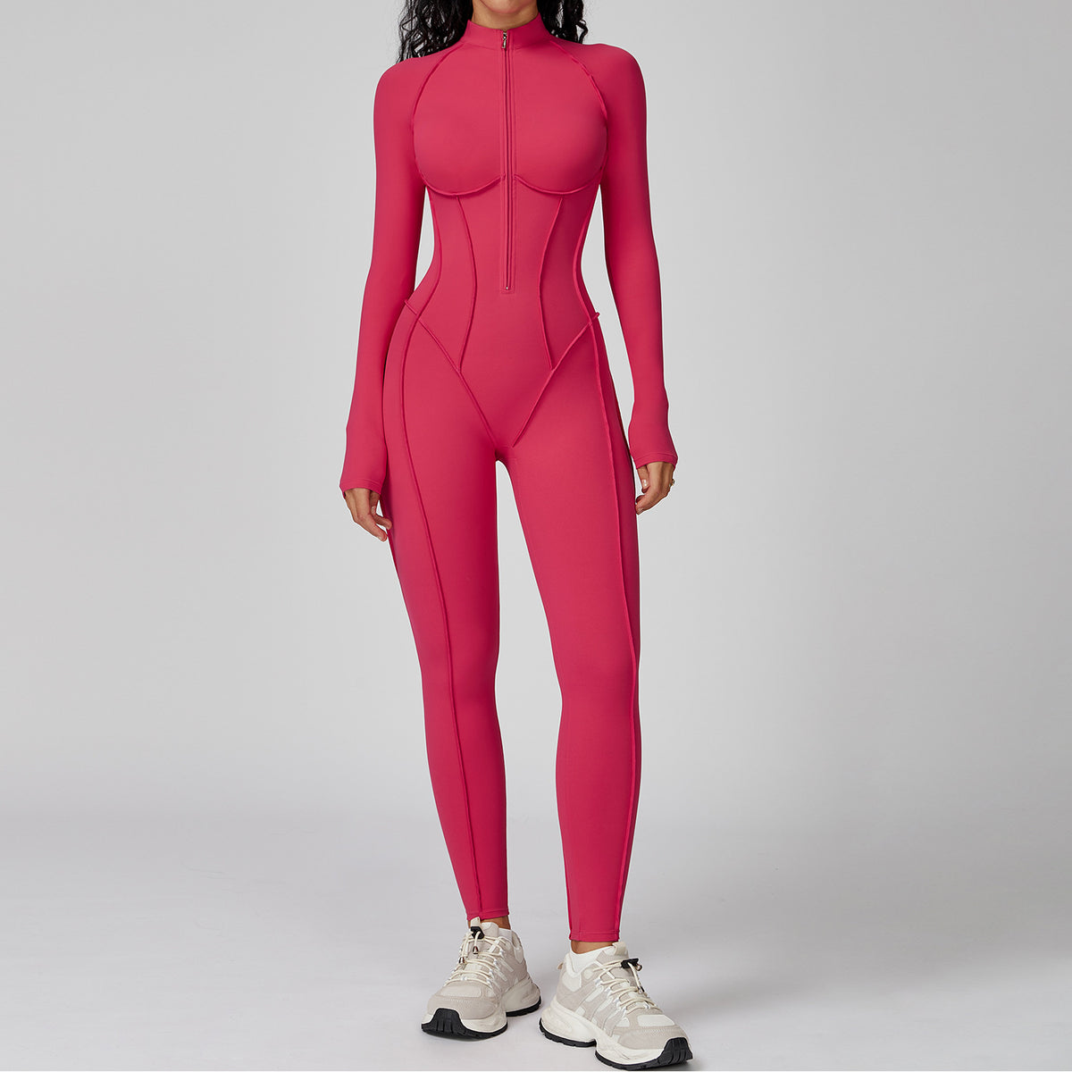 Colorblock Half-Zip Fitness Jumpsuit