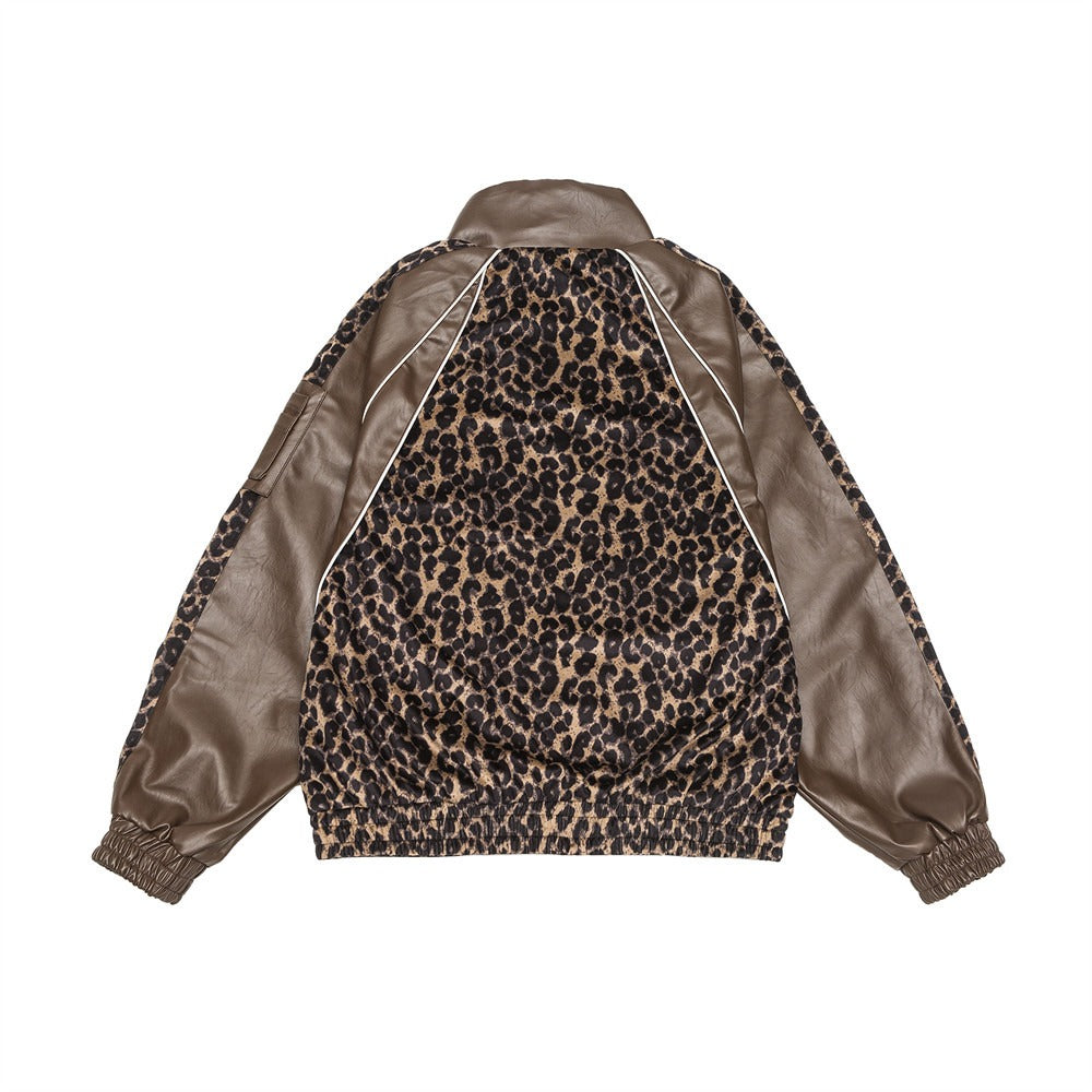 Leopard Patchwork Faux Leather Moto Jacket