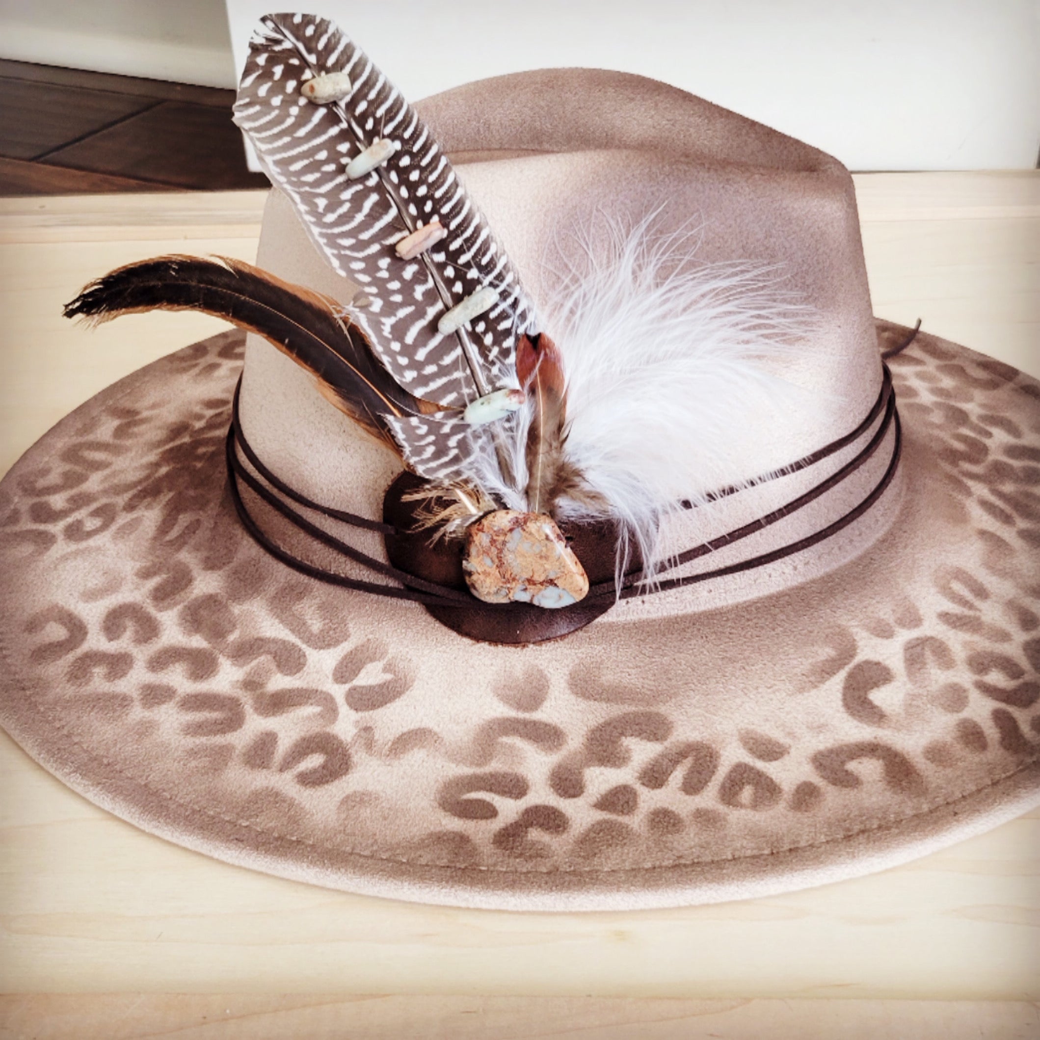 Hand-Painted Leopard Boho Western Cowgirl Hat & Band-Brown 986s