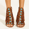 Women's Zipper Round Toe Hollow Tassel Sandals