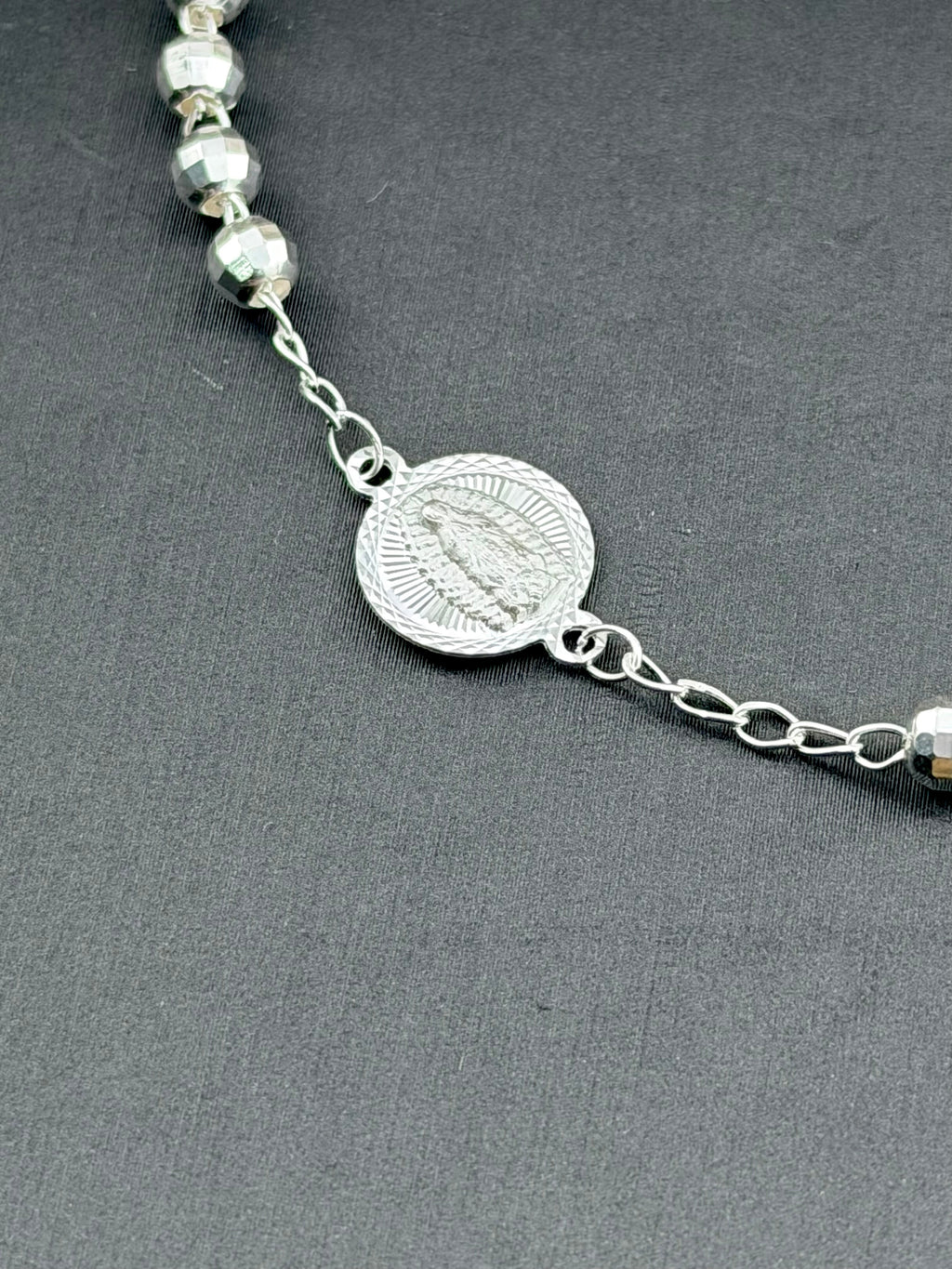 Rosary Bracelet with Cross — Sterling Silver 925