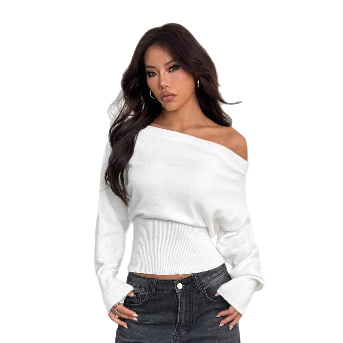Relaxed Off-Shoulder Knit Sweater