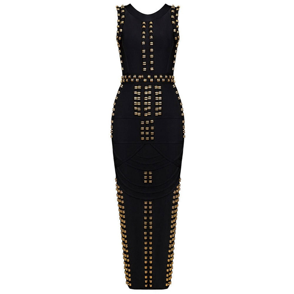 Beaded Split Bandage Maxi Dress