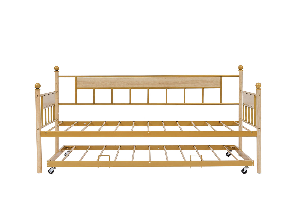 Daybed sofa bed metal framed with trundle twin size  golden 77'' L x 40.6'' W x 14.5''H