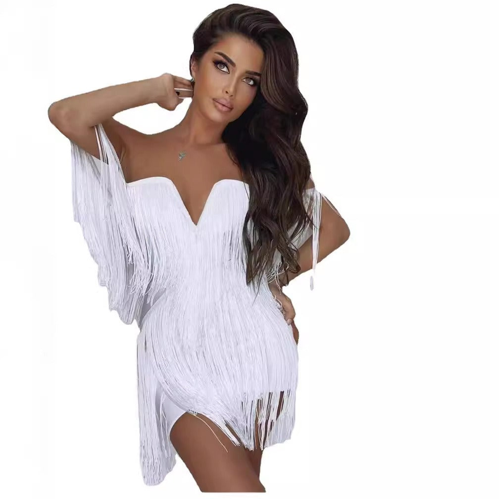 Open-Back Tassel Bandage Dress