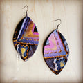 **Leather Oval Earring-Magenta Navajo 215m