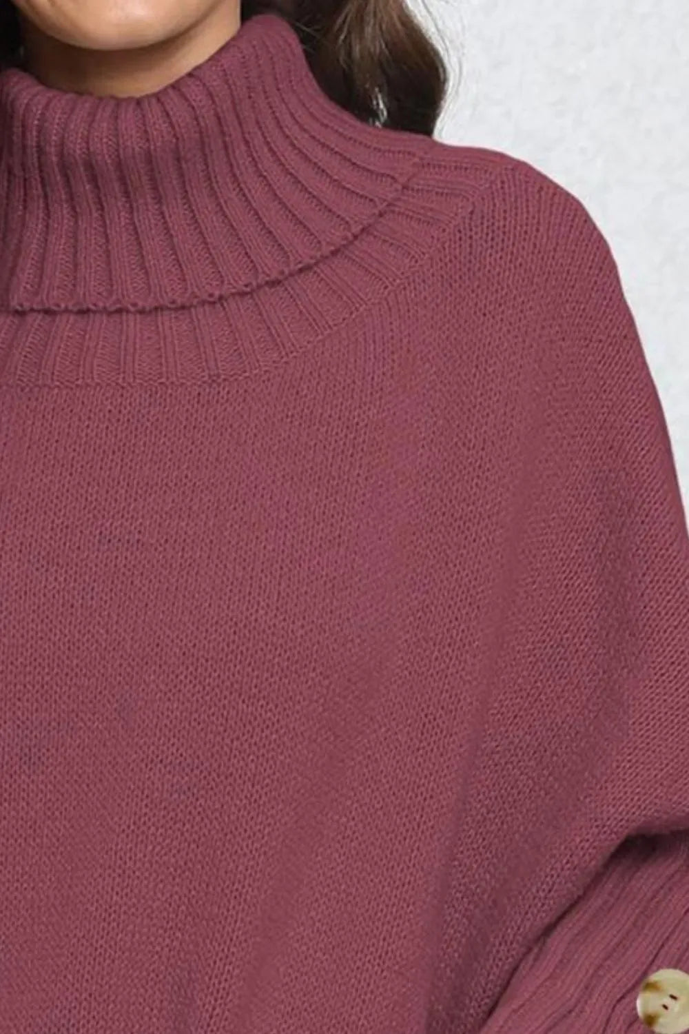 Button-Detail Turtleneck Sweater
