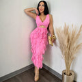 V-Neck Cutout Ruffle Maxi Dress