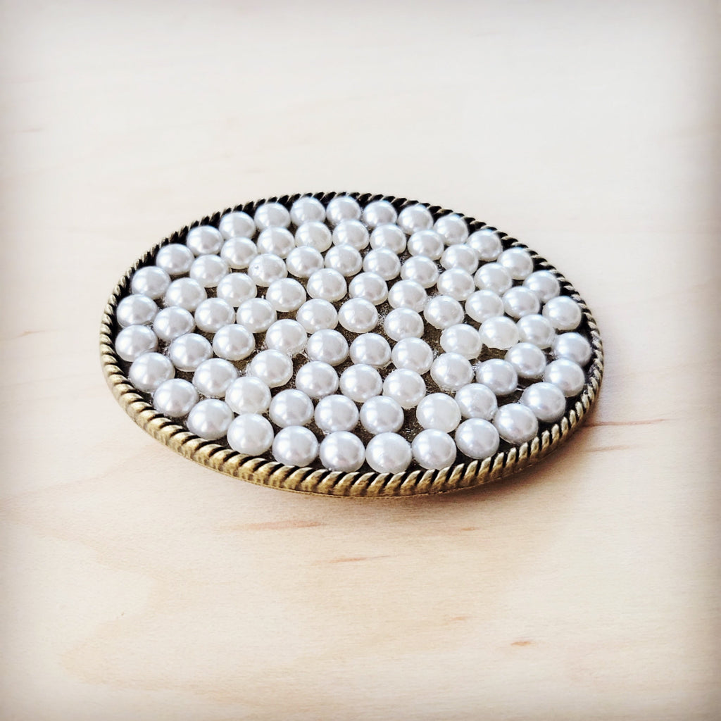 **Pearls & Rope Antique-Tone Belt Buckle 908i