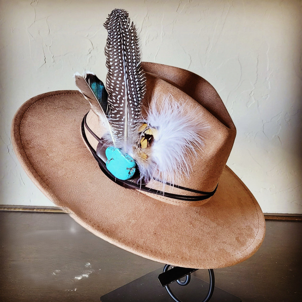 Boho Western Felt Hat w/ Choice of Turquoise Hat Accent-Tan 981d