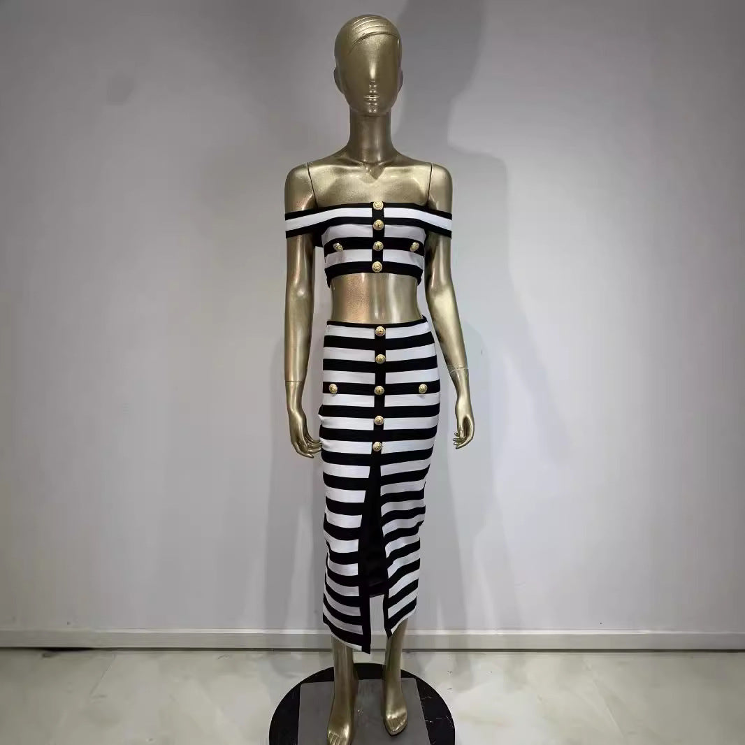 Zebra Off-Shoulder Two-Piece Skirt Set