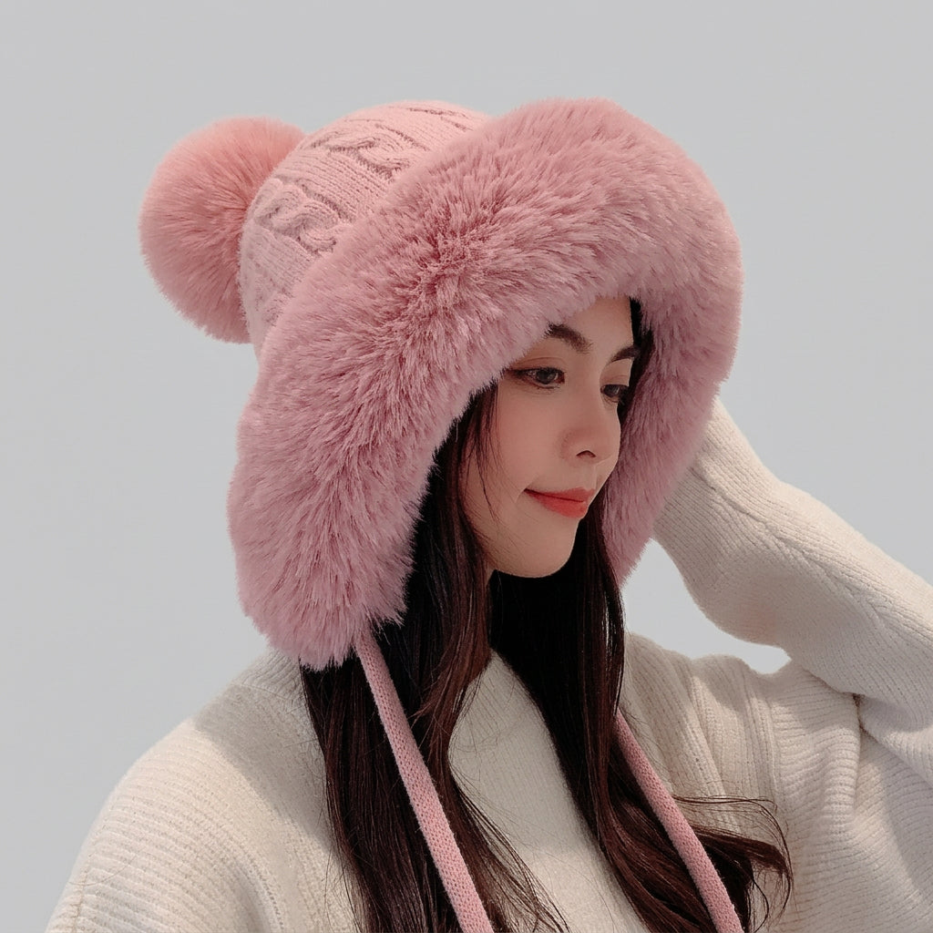 Houndstooth Pom-Pom Knit Winter Hat
