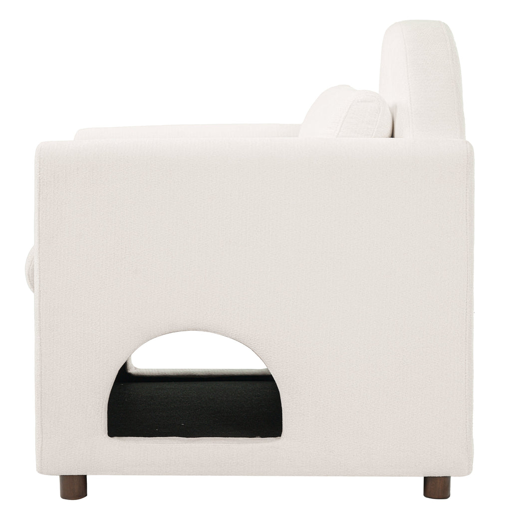 Beige Pet Friendly Accent Chair with Hidden Pet Nook - Acacia Wood