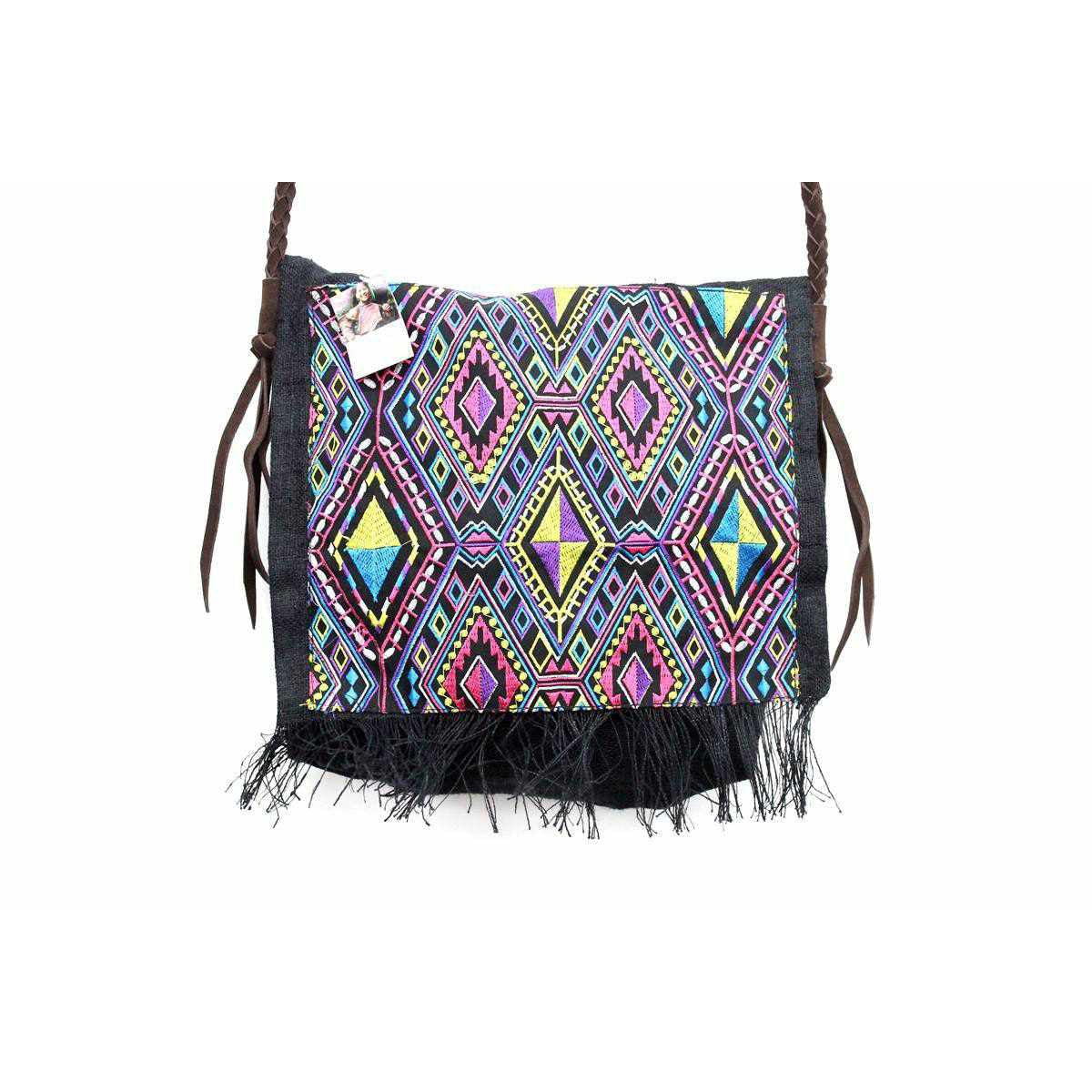 Hemp Diamond Cross-body Embroidered Fabric Purse - Thailand
