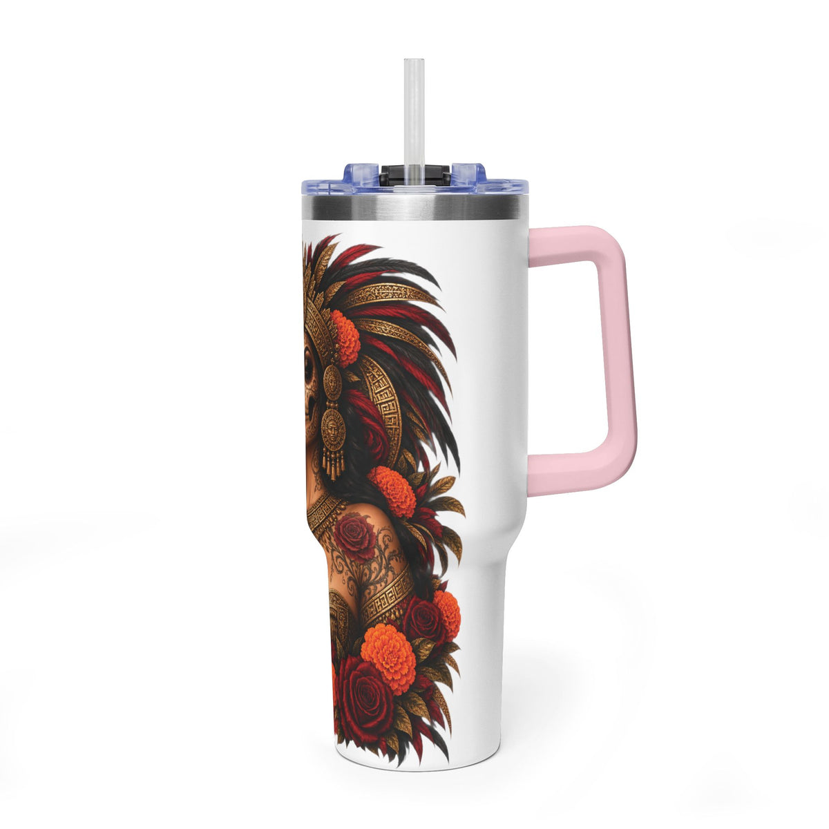Reina Azteca: Entre Rosas y Cempasúchil | Vacuum Thermal Tumbler, 40oz