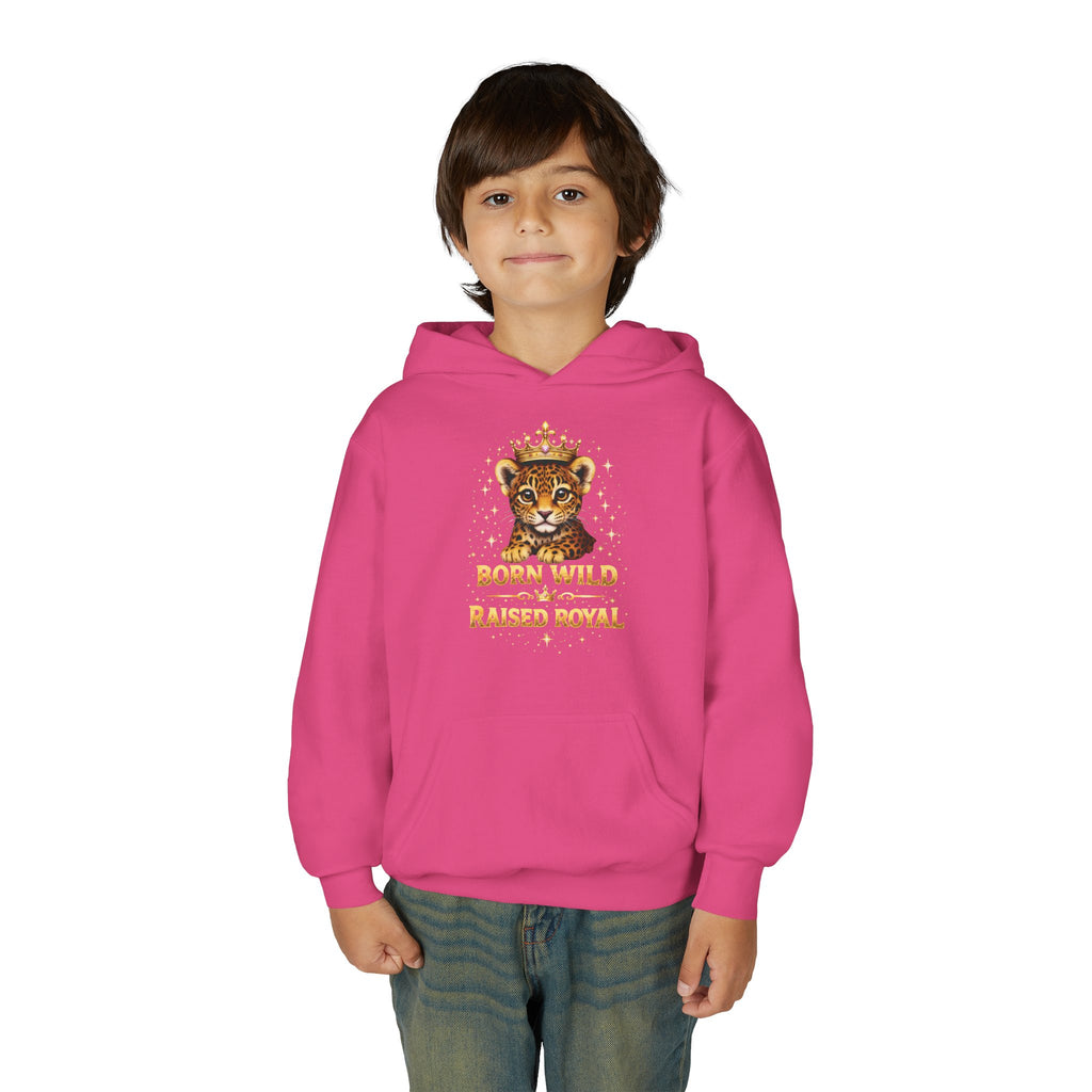 Youth Hoodie — 'Born Wild Raised Royal' Crowned Jaguar Graphic