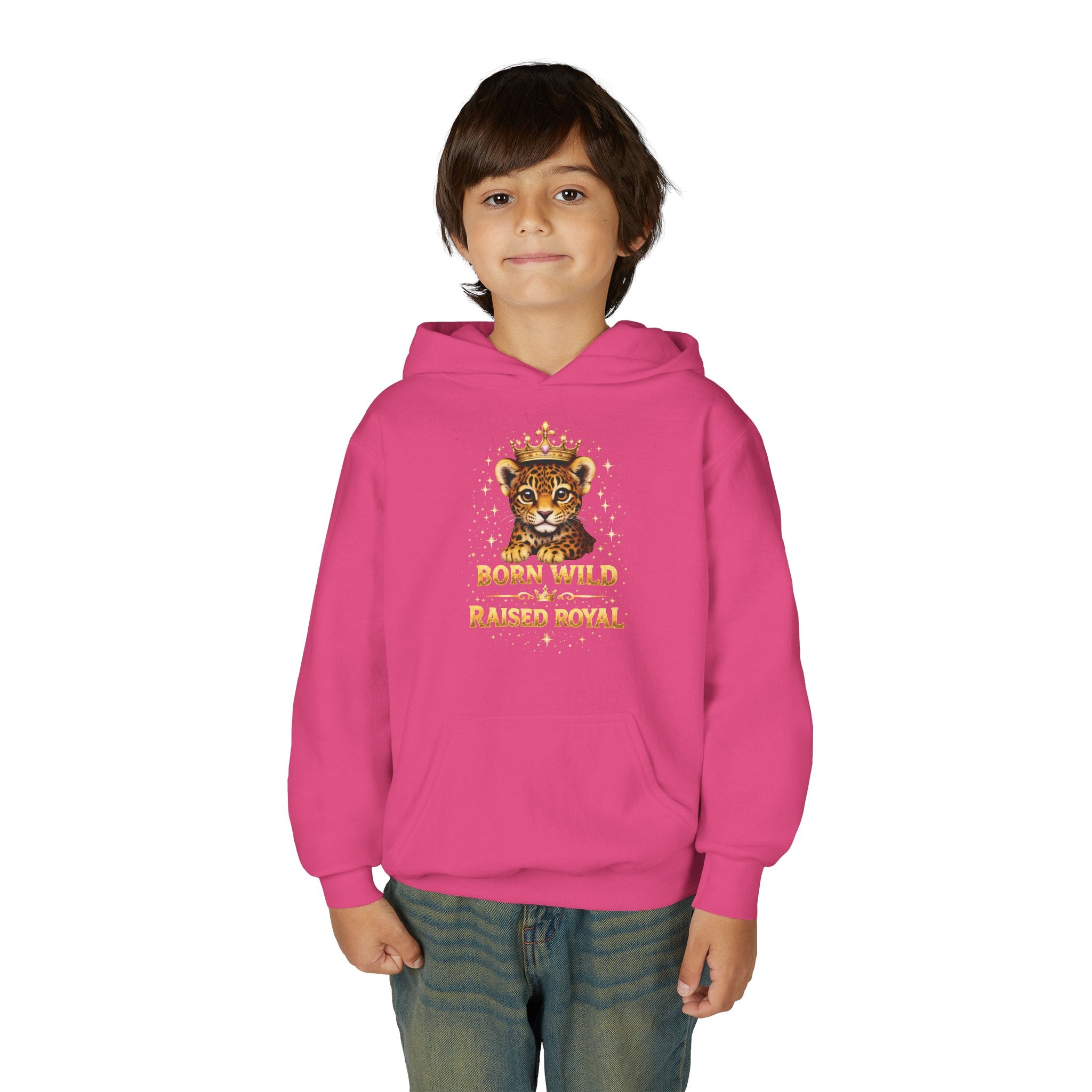 Youth Hoodie — 'Born Wild Raised Royal' Crowned Jaguar Graphic