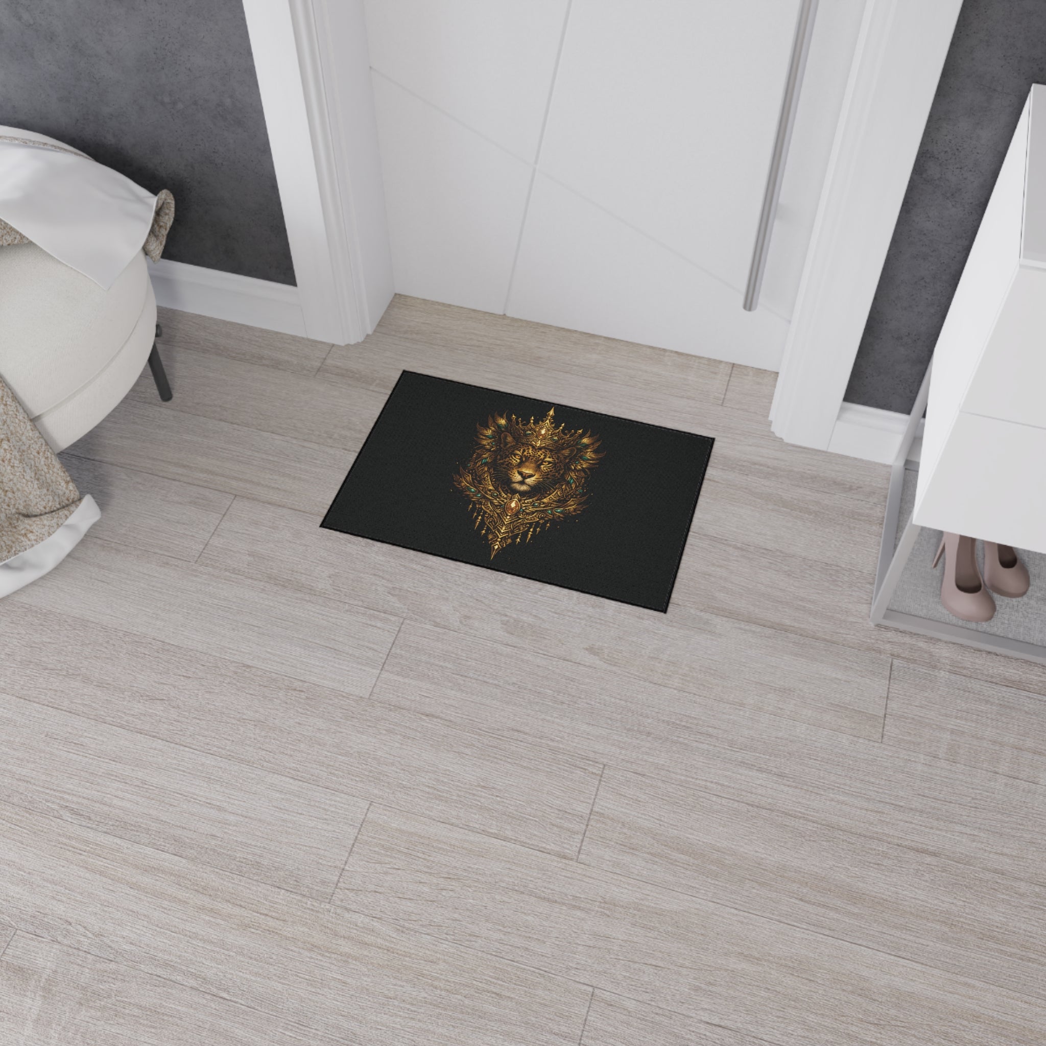 Crowned Jaguar Floor Mat — Regal Decorative Entry Rug