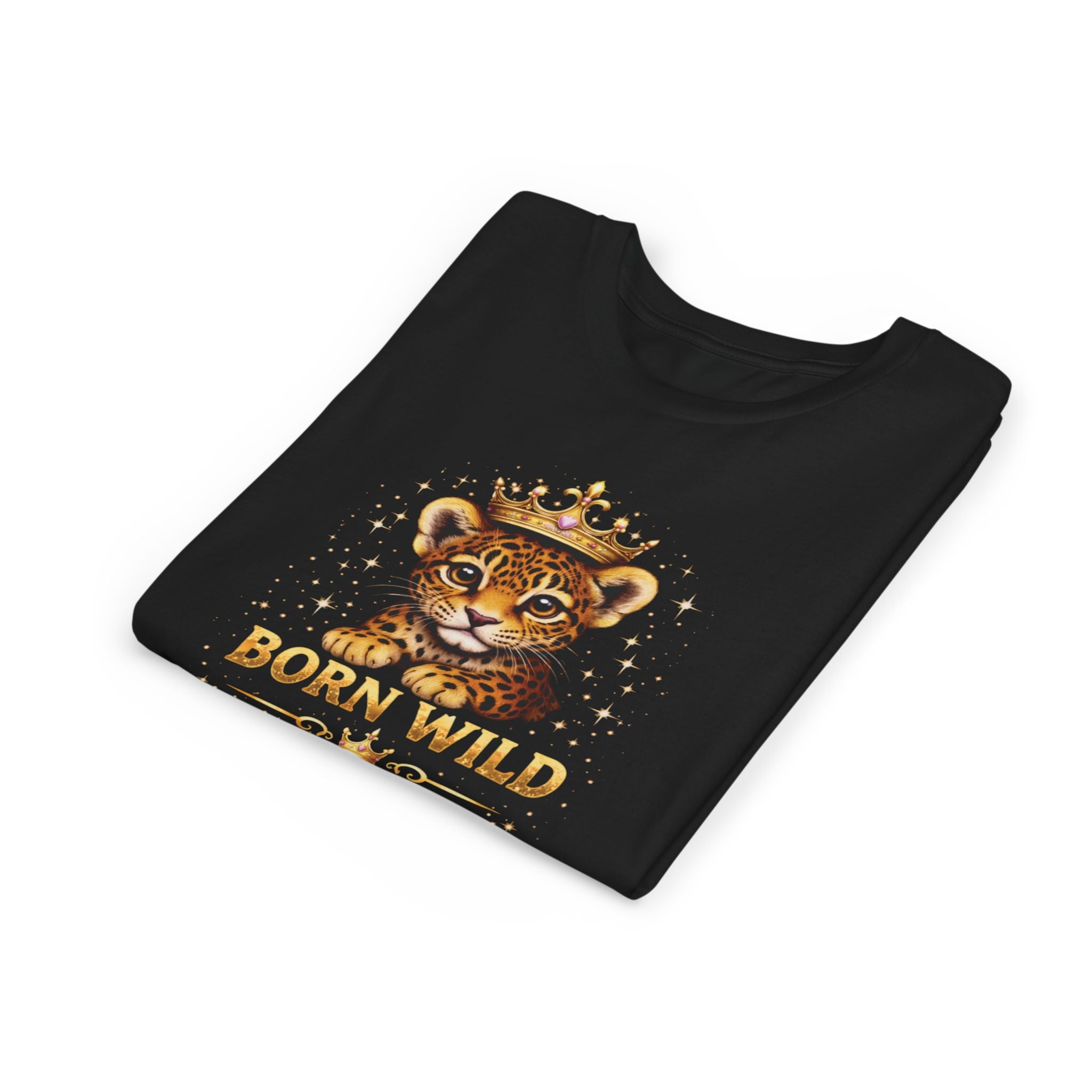 Youth Tee — "Born Wild Raised Royal" Crowned Jaguar Cub Kids T-Shirt