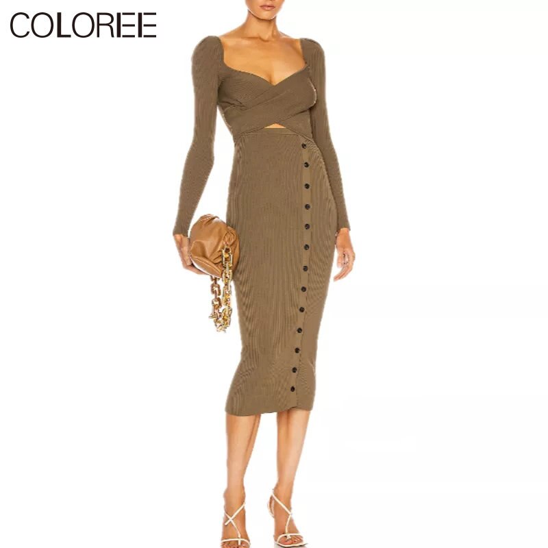 Army Green Knit Midi Dress