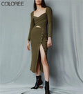 Army Green Knit Midi Dress