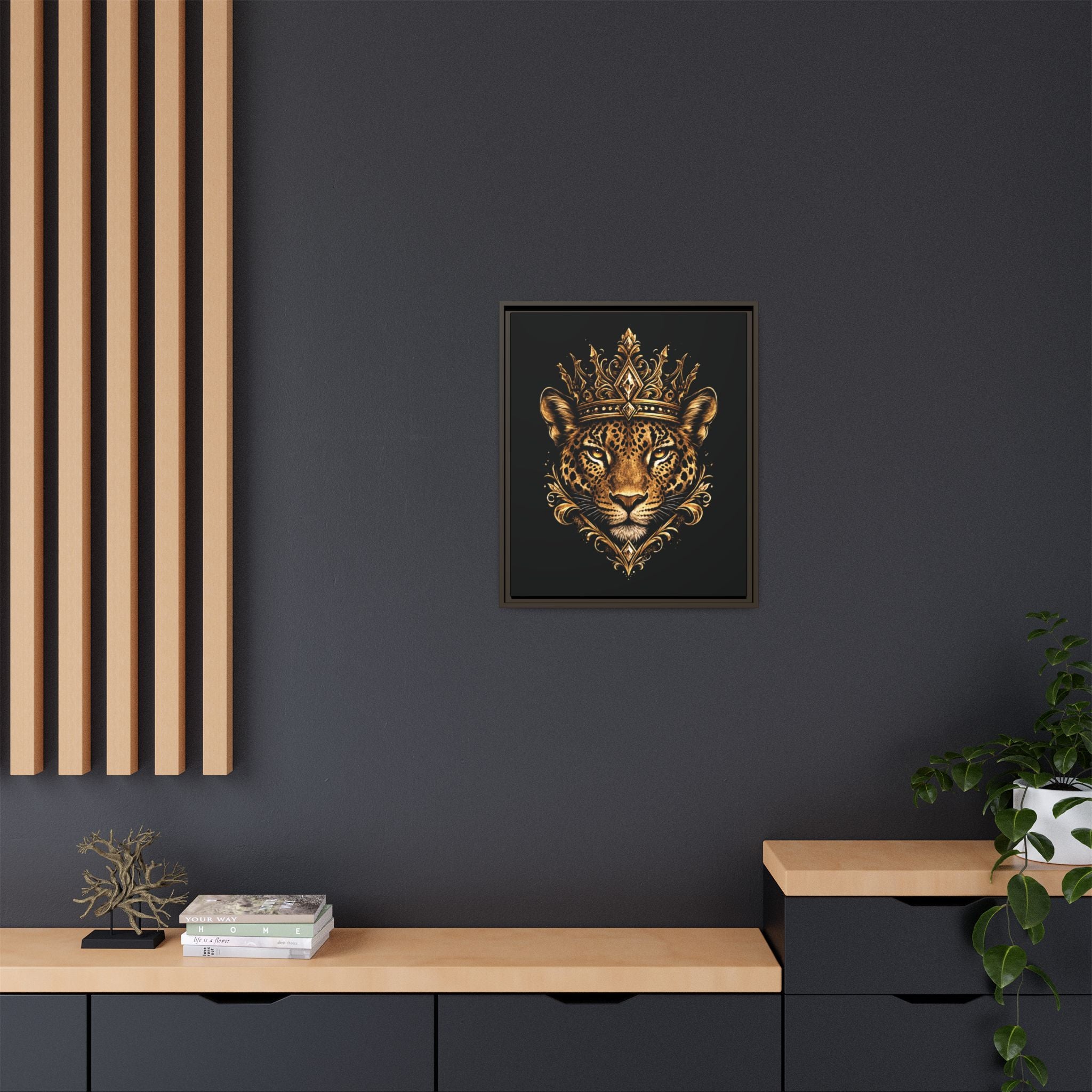 Golden Crowned Jaguar Matte Framed Canvas