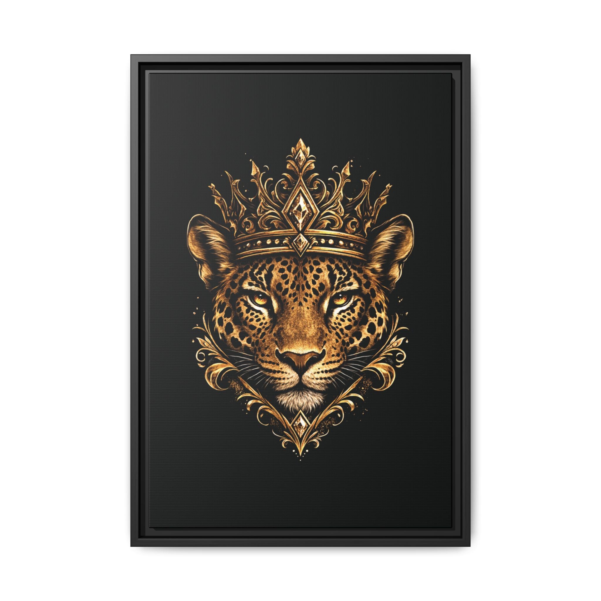 Golden Crowned Jaguar Matte Framed Canvas